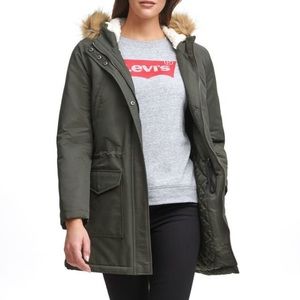 New Levi’s water resistant parka w/ faux fur shearling hood